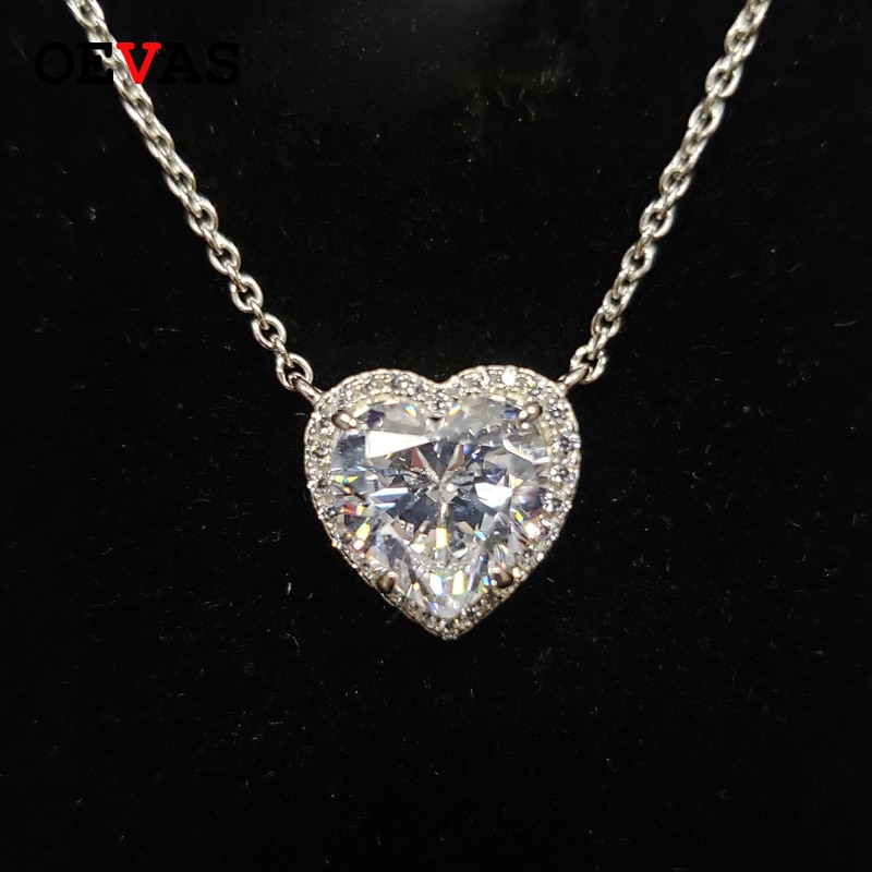 OEVAS Solid 925 Sterling Argento Scintillante 10*10MM Alto Tenore di Carbonio Del Diamante Del Pendente Del Cuore Della Collana di Cerimonia Nuziale Del Partito Da Sposa Gioielleria Raffinata