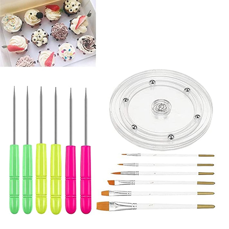18 Pcs Cookie Decorating Kit Supplies Including Acrylic Cookie Turntable Silicone Mesh Mats Cookie Decoration Brushes