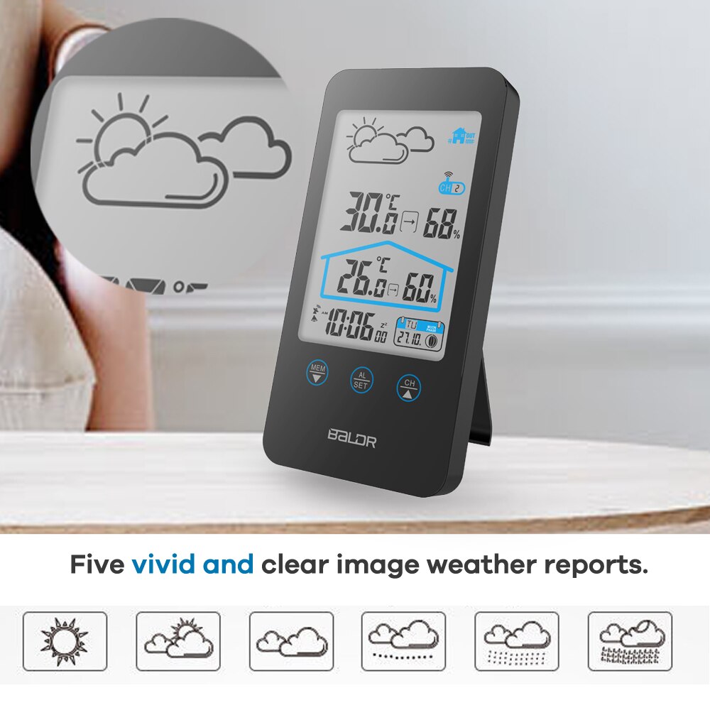 Touch Screen Wireless Thermometer Hygrometer Indoor Outdoor Weather Station Weather Forecast+ Moon Phase and Calendar Function