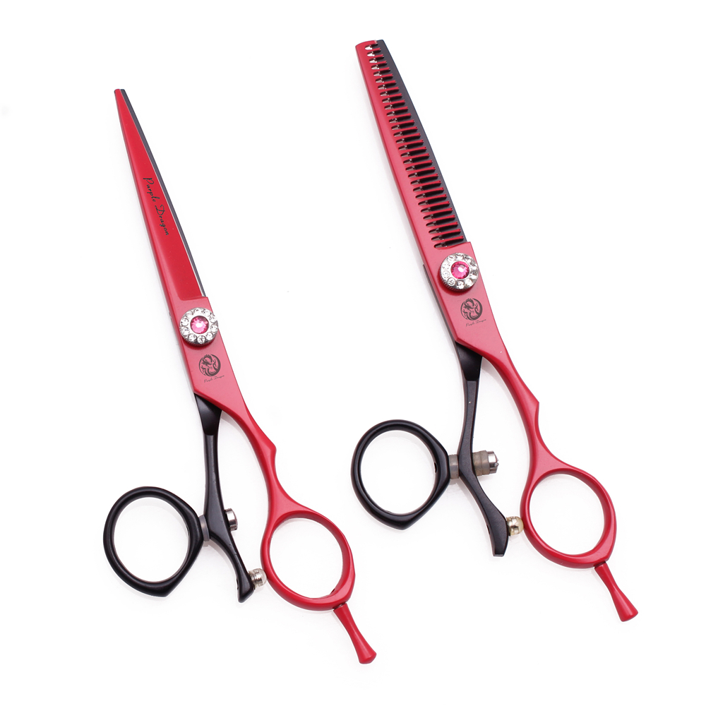 Tijeras profesionales de peluquería 5,5 "6" dragón púrpura JP 440C tijeras de corte de pelo de pulgar giratorio tijeras de adelgazamiento de peluquero Z9019