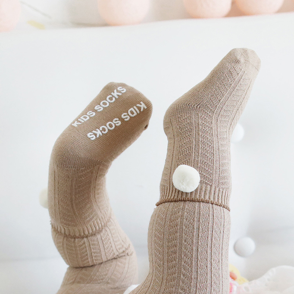 5 Colors Cotton Baby Short Socks Anti Slip Knit Knee Boy Girl Foot Warmer Pom Pom Ball Socks