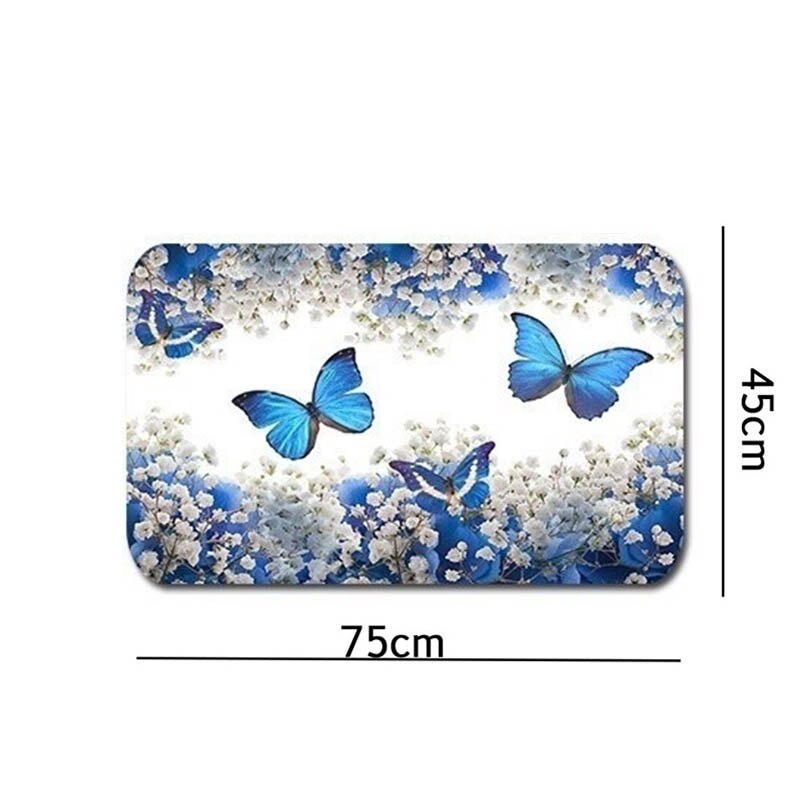 Golden Blue Butterfly Flower Polyester Waterproof Shower Curtain Bathroom Curtains Set Non-Slip Rug Toilet Lid Cover Floor Mats: 1PC Mat - B