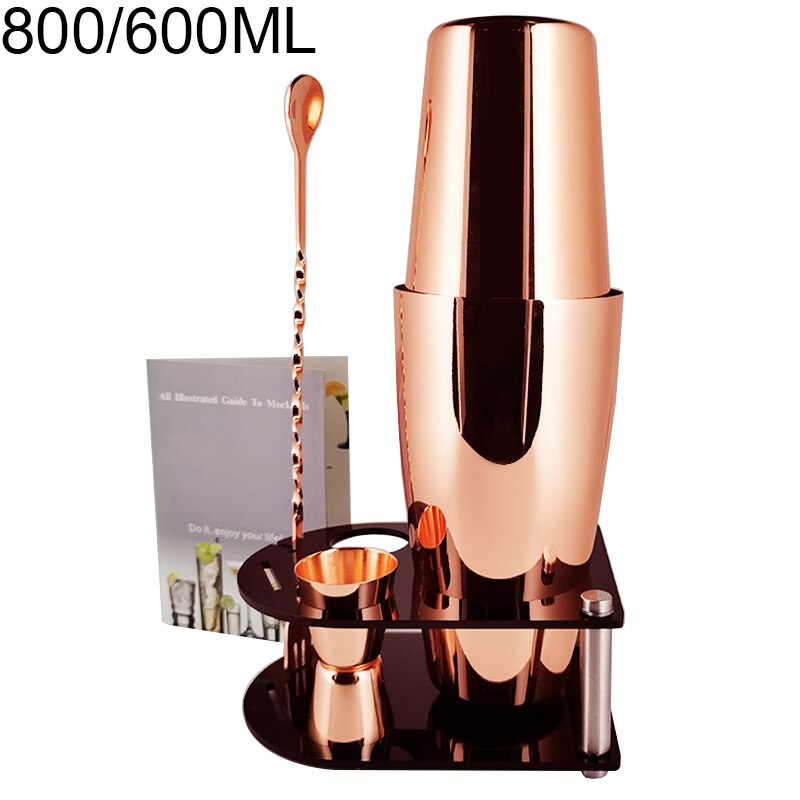 Martini Cocktail Shaker Set Bartender Kit: 5-7 Piece Bar Tools Wine Spoon Muddler Jigger Strainer with Stand Drinks Recipe: 5P RG 800600ML Stand
