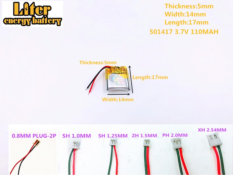 3.7 V, 110 mAH, 501417 PLUG polymère lithium ion/Li-ion batterie pour GPS, mp3, mp4, mp5, dvd, bluetooth, modèle jouet mobile bluetooth