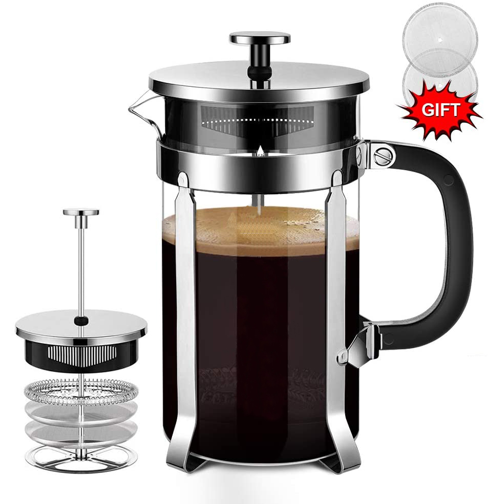 French Press Coffee Maker & Large Capacity Manual Heat Resistant Stainless Steel Glass Transparent Manual Coffee Tea Percolator