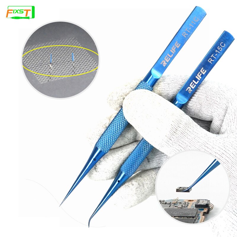 Relife RT-11C/15C Ultra Hoge Precisie Vliegende Draad Pincet 0.15Mm Recht/Gebogen Tip Speciaal Voor Vliegende Lijn telefoon Reparatie Tools