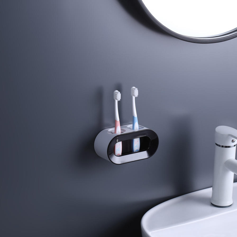 Estante de cepillo de dientes eléctrico de doble orificio para el hogar, estante de almacenamiento de cepillos de dientes sin perforación para el baño: Black