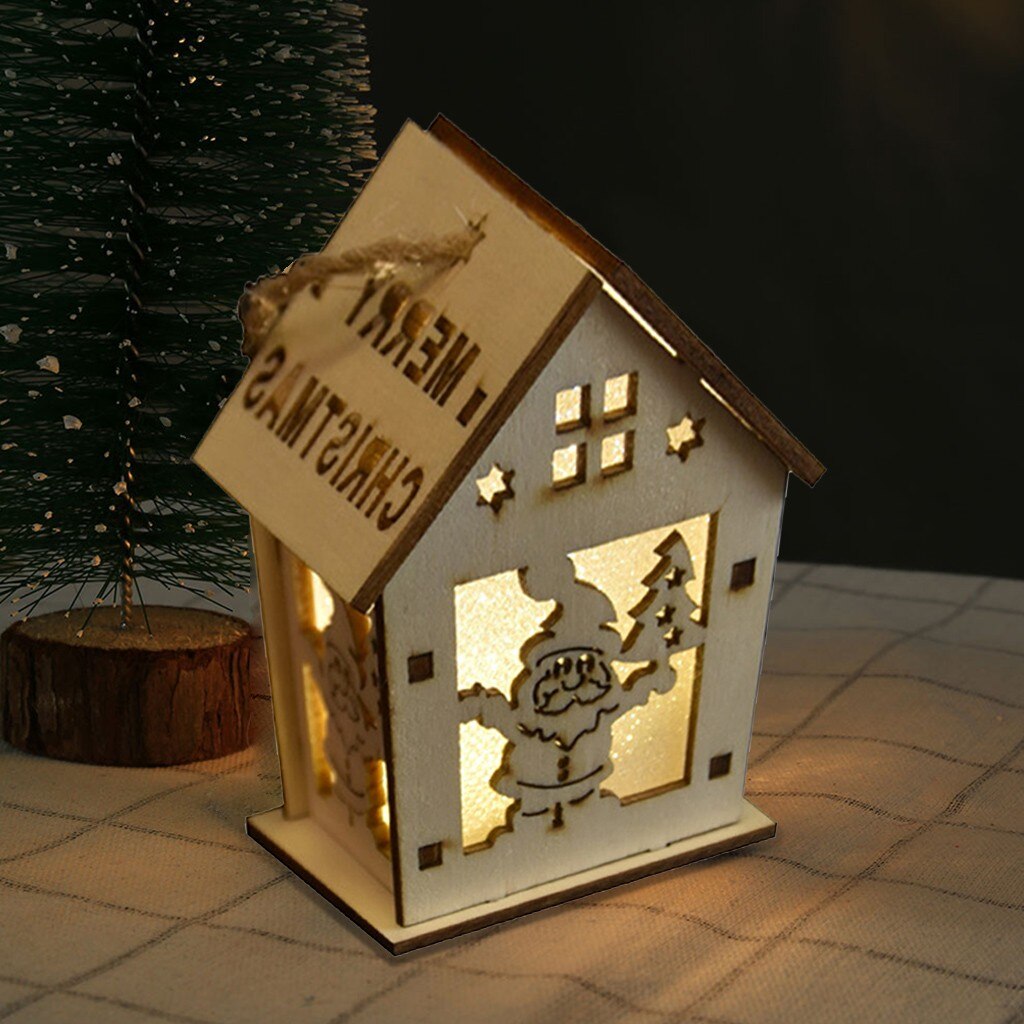 Christmas Luminous Cabin Christmas Wooden House Glittery LED Light Home Decoration Night Lamp Pendant Led Candles Prop Led: A