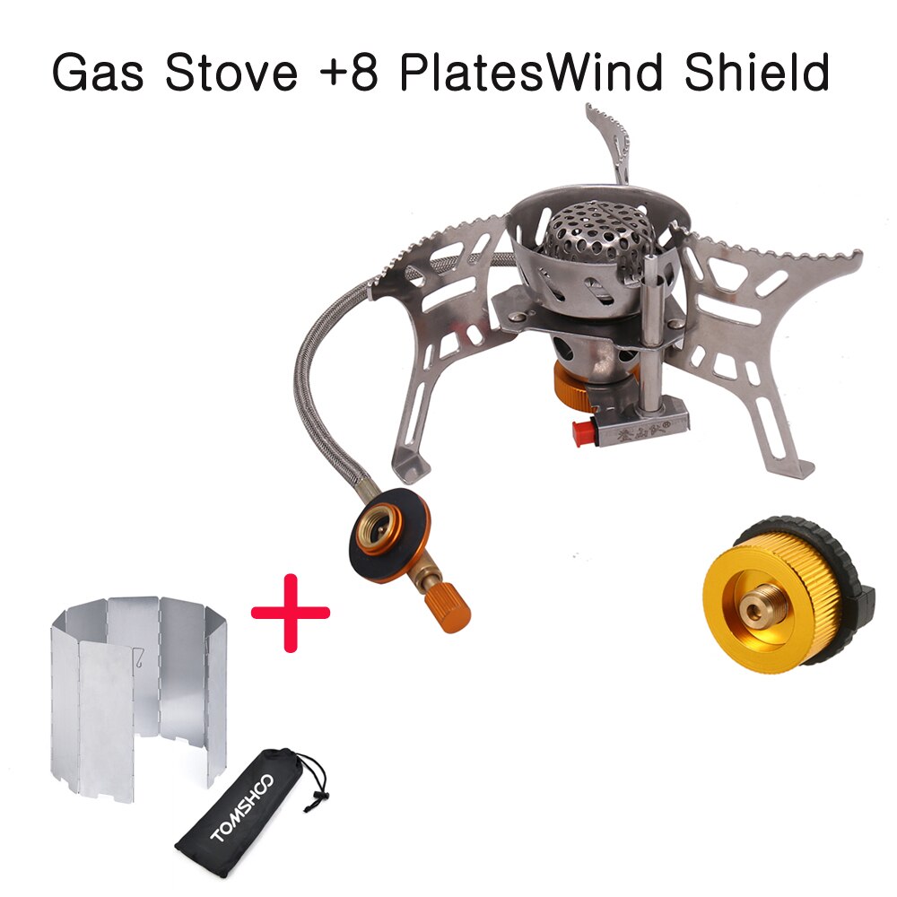 Portatile Antivento Stufa A Gas Da Campeggio All'aperto Stufa di Cottura Forno Vento Proteggi Pieghevole Split Bruciatore A Gas di Conversione Adattatore per Testa: Stove with adapter