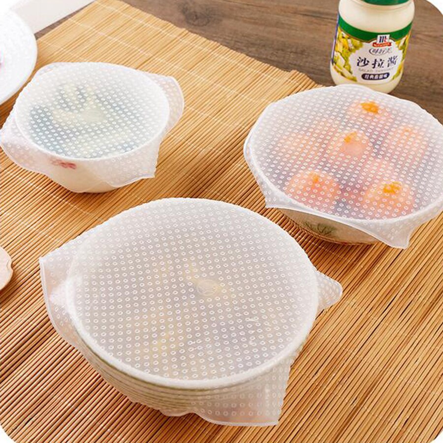 KHGDNOR 4 Pcs Kitchen Clear Wrap Seal Cover Transparent Reusable Food Wraps Food Fresh Keeping Saran Wrap Three Sizes