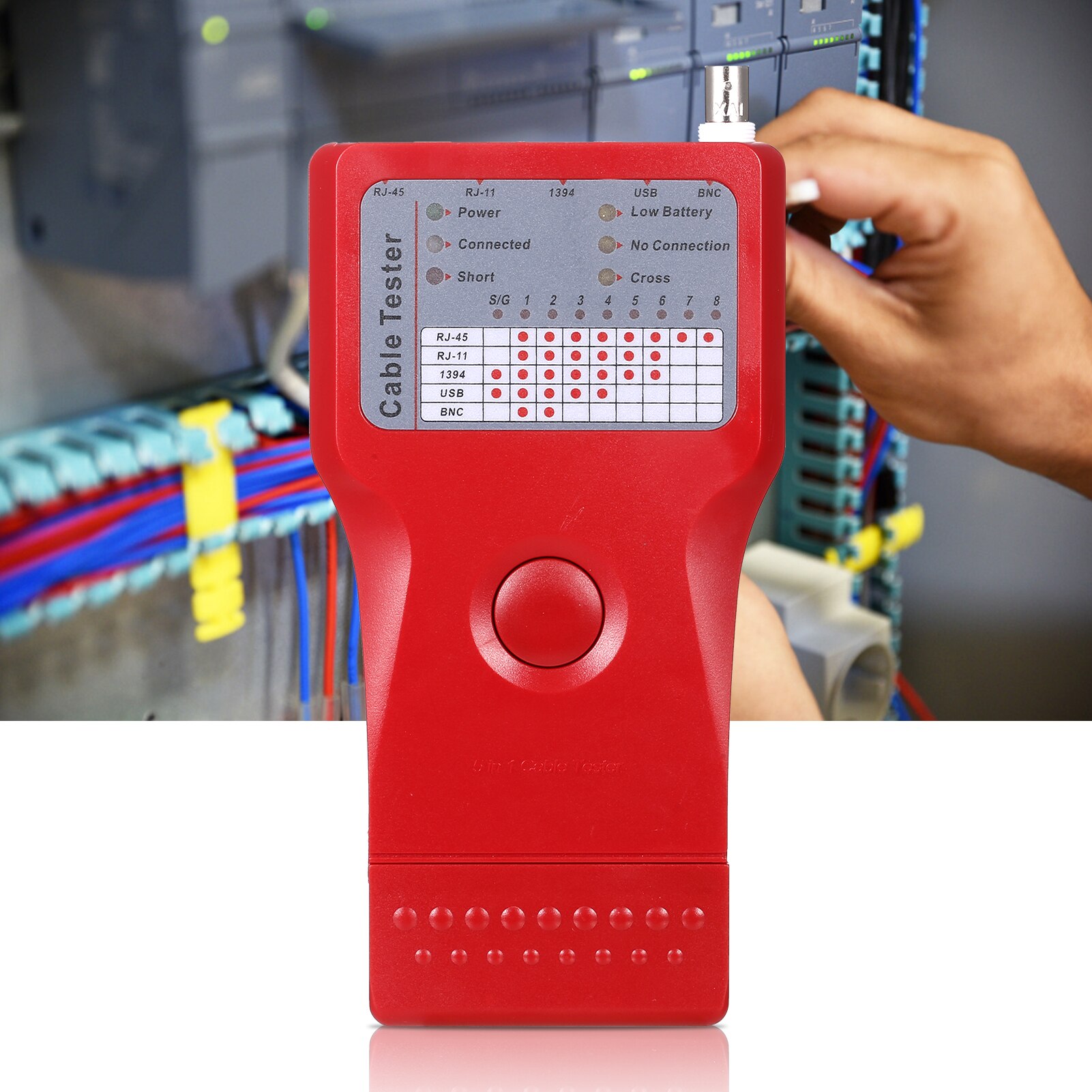 Multifunktions-netzwerkkabeltester mit fernbedienung 5-- in- -1 1394  rj45 rj11- adrig, utp-, stp- und bnc-kabeltester