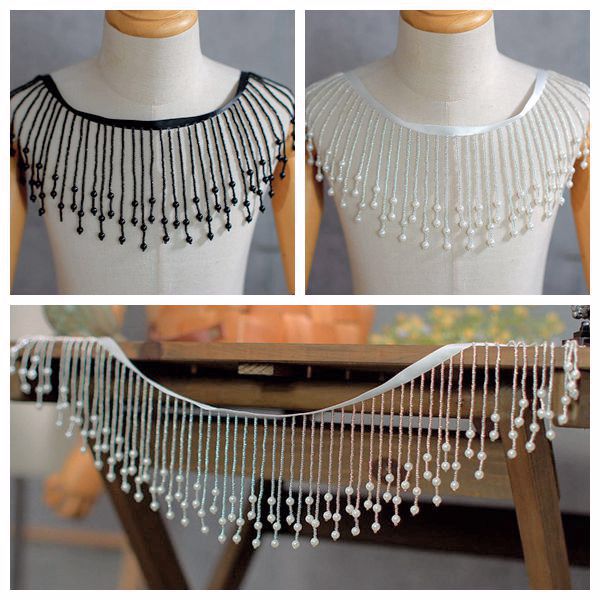 10.5CM szerokie gruszki frezowanie grzywka zakończenie z frędzlami robić sukni ślubnej suknia ślubna kołnierz akcesoria robić dekoracji ramion 2M