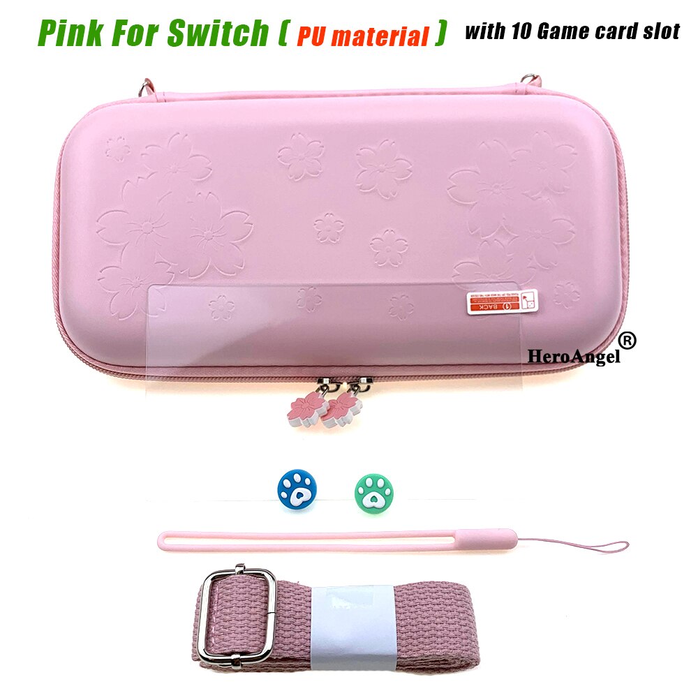 Mignon rose cerisier fleurs sac de rangement housse pour Nintendo Switch portable voyage sac de transport Switch jeu accessoires: PU Pink