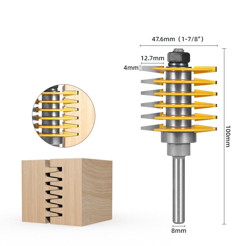 1pc 8mm 12mm 12.7mm shank Brand 2 Teeth Adjustable Finger Joint Router Bit Tenon Cutter Industrial Grade for Wood Tool: 8mm