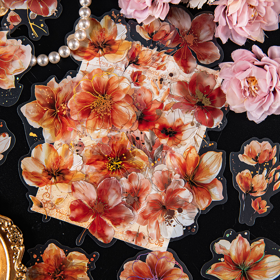 120 piece retro floral sticker set - floral patterns suitable for scrapbooks, DIY crafts, and collages | Durable PET mat: Light Grey