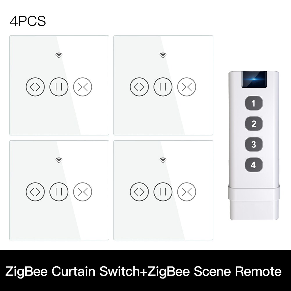 ZigBee RF Smart Touch Curtain Switch Roller Blinds Shutter Tuya Smart App Wireless Control Relay Status Works with Alexa Google