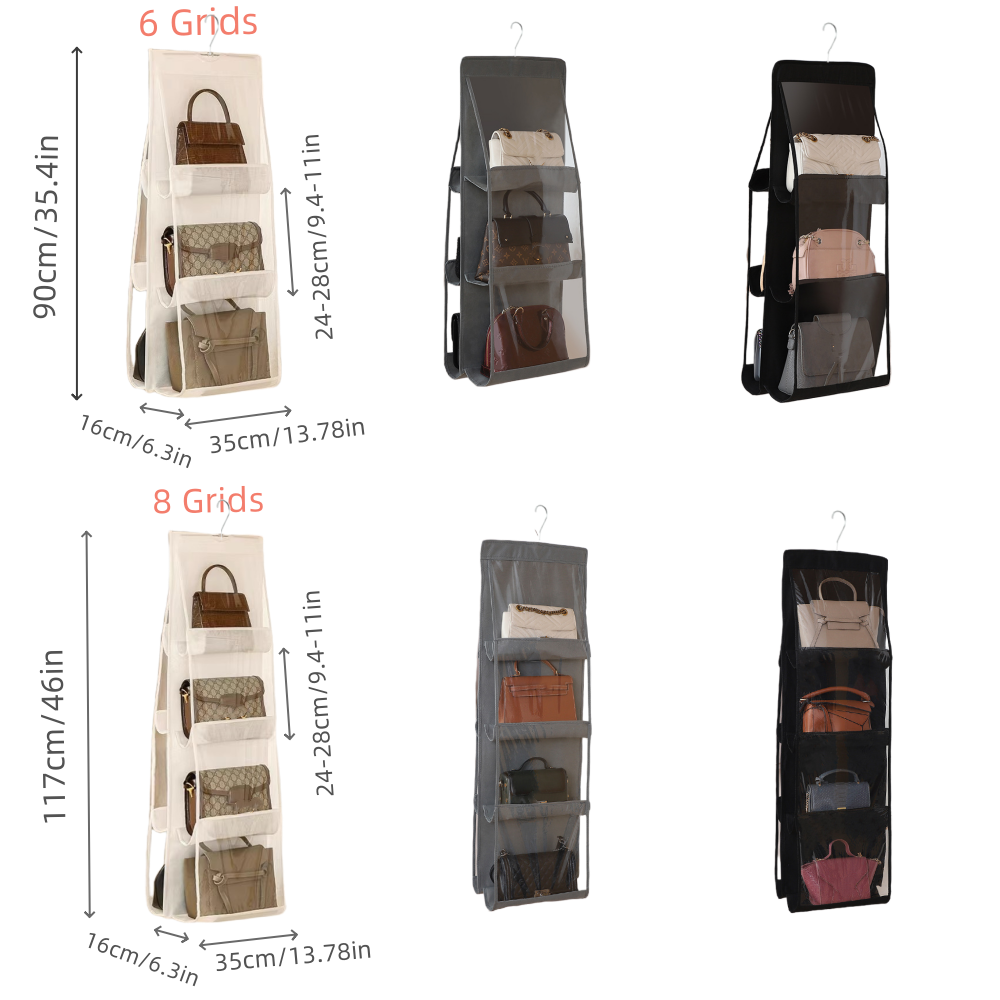 Organisateurs de placard suspendus pour sac à main ou sac à main, 6/8 grilles, cintre Transparent pour vêtements et soutien-gorge, rangement sur le mur, 1 pièce