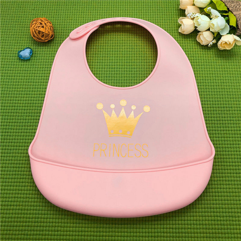 Waterdichte Siliconen Bib Doekjes Schone Comfortabele Zachte Baby Bod Met Pocket Voor Baby 'S en Peuters: Pink Crown