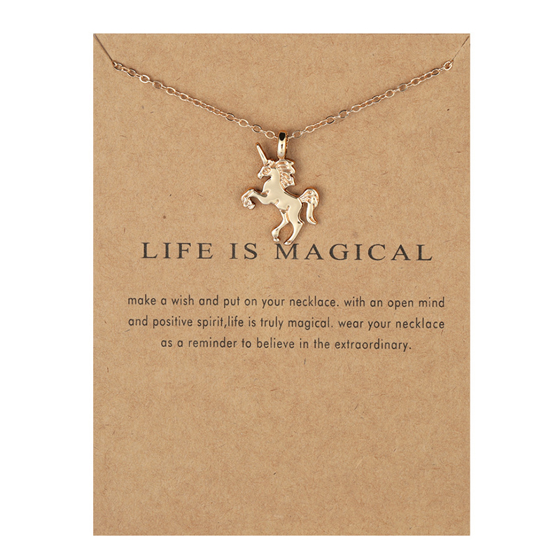 Mode Make A Wish Card Ketting Sieraden Goud Kleur Uil Veer Olifant Vleugel Eenhoorn Vlinder Hart Hanger Vrouwen Bijoux