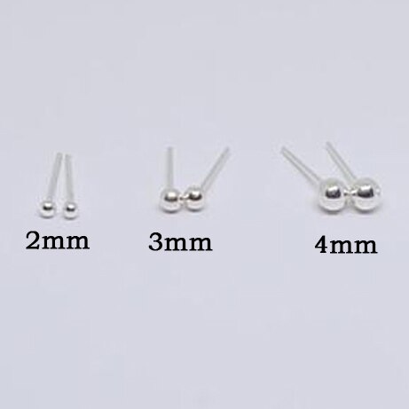 Juego de 3 pares de pendientes de plata de ley 925, pendientes de botón con bola de 2mm 3mm 4mm, pendiente de plata pequeña: silver ball stud