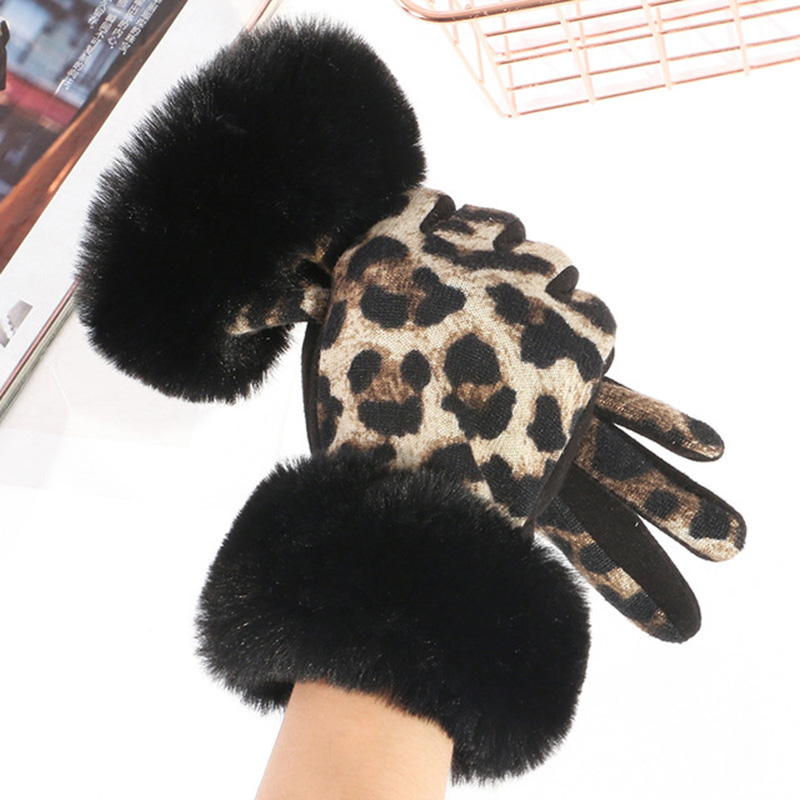 Guantes con estampado de leopardo para mujer, manoplas suaves de felpa con estampado de leopardo, de terciopelo, para mantener el calor y el frío, D69