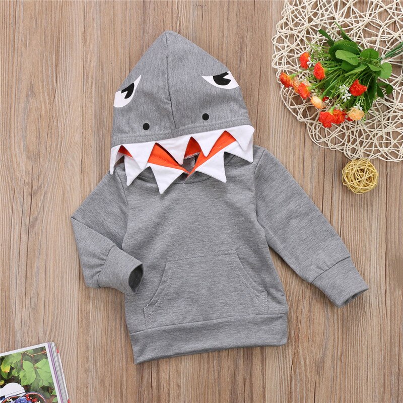 lässig Kleinkind freundlicher Baby Jungen Kleidung Langarm Hai Mit Kapuze Spitzen Hoodie Tasche Jacke Mantel Herbst Winter Oberbekleidung 1- 6T