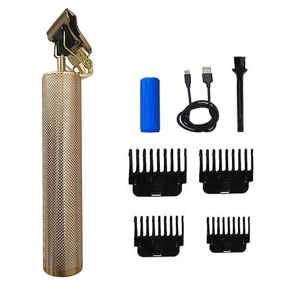 USB Rechargeable Ceramic Hair Trimmer Barber Hair Clipper Machine Hair Cutting Beard Trimmer 0.0mm Bald Haircut Men Styling Tool: Gold Matte