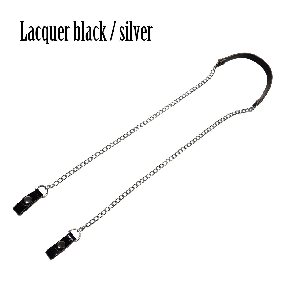 TANQU colorful long Shoulder Bag Chain with Faux Leather Strap Clip closure for OPocket Obag O bag: Lacquer black silver