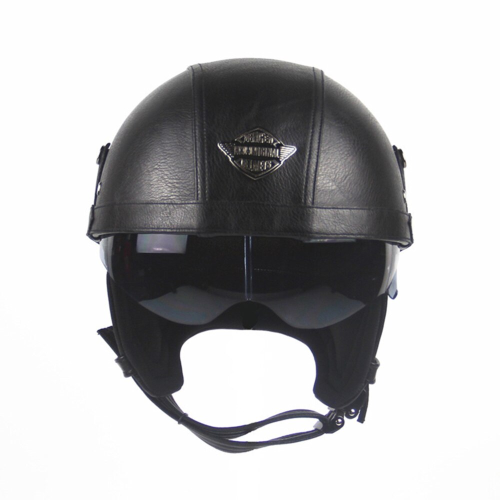 1PC Helmet Practical Durable Safety Retro PU Leather Motorcycle Protective Cap for Cycling Outdoor