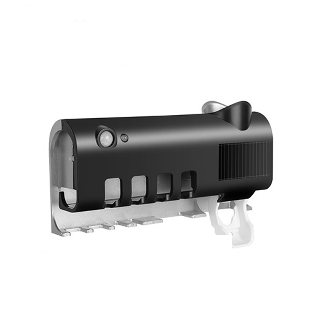 Solar Energy UV Toothbrush Disinfectant Cleaning Agent Storage Bathroom No Need To Charge Toothpaste Dispenser Holder Sanitizer: Black