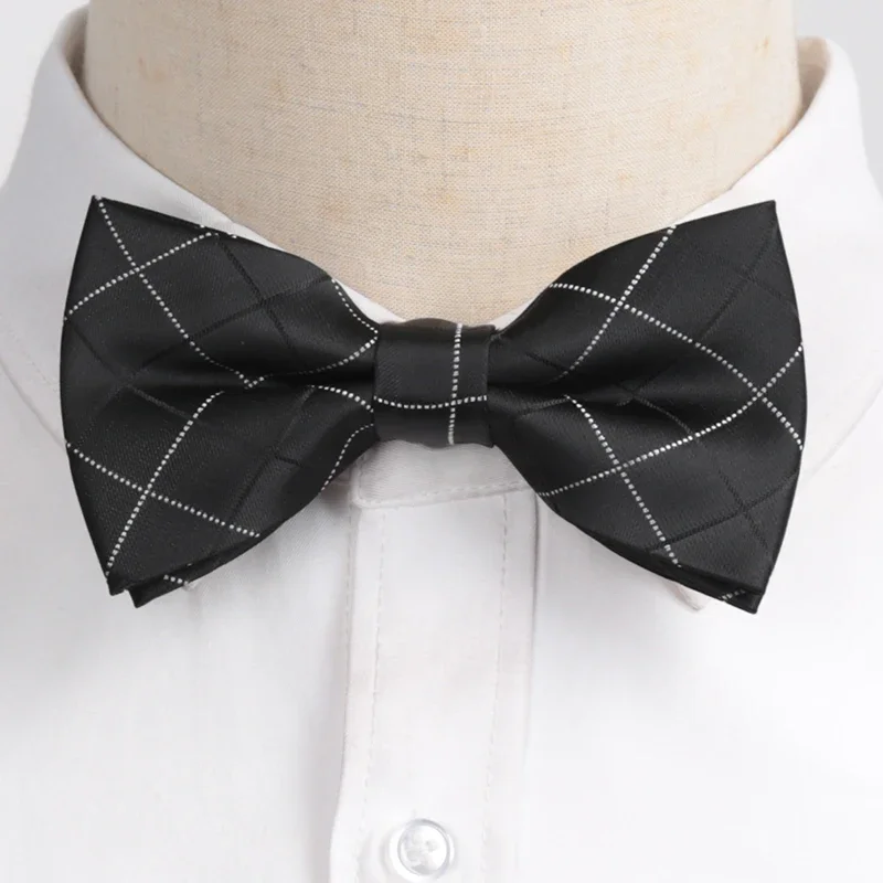 Laços pretos clássicos masculinos, gravata borboleta de poliéster, tecido, ponto, verificado, borboleta descascada, vestido de casamento, cão formal masculino, moda