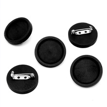 10 stuks lege zwarte hout cabochon broche base fit 25mm ronde bezel tray broches rvs pin backs voor diy sieraden maken