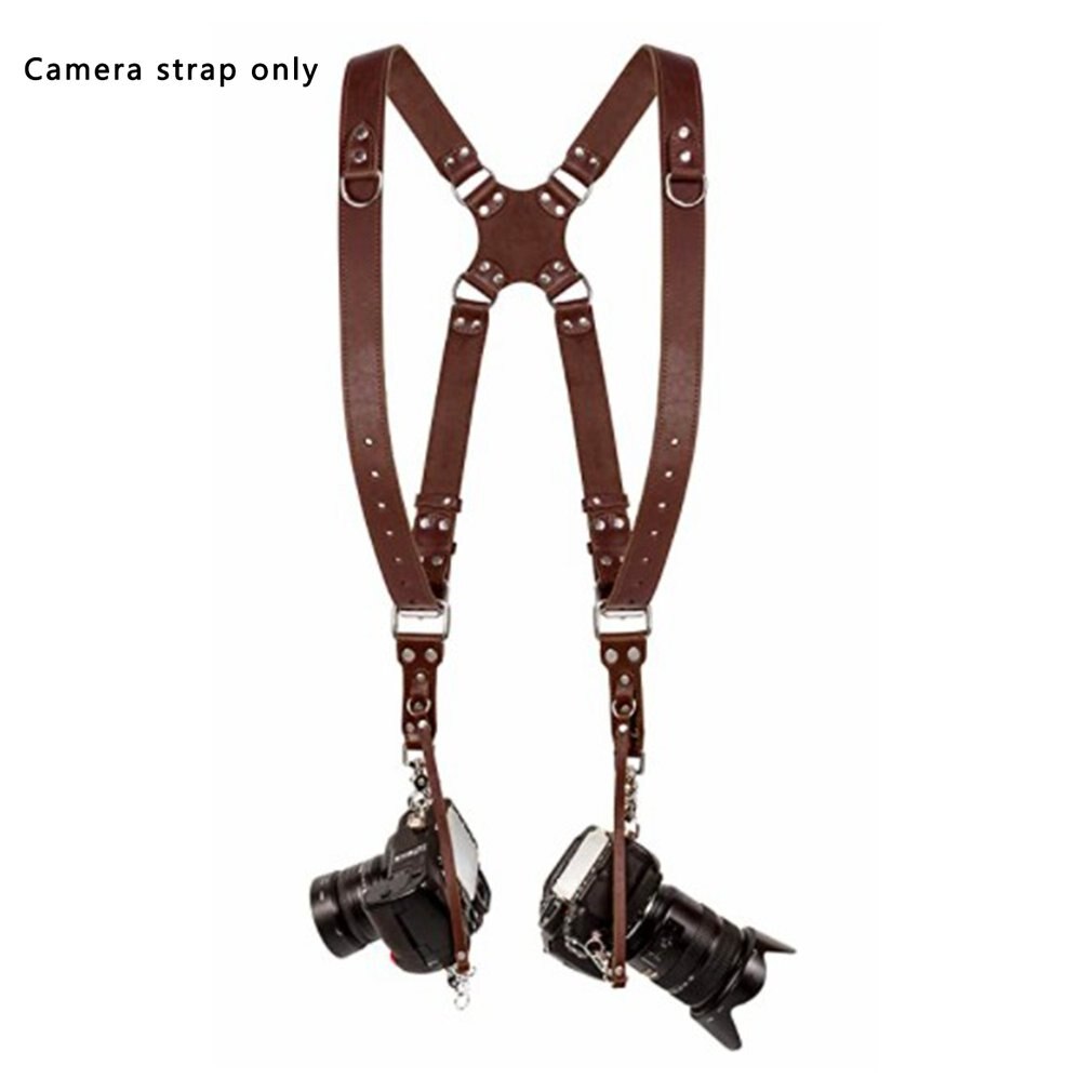 Digital kamera rem læder dslr rem dobbelt skulderrem fotografering tilbehør kamera sele peak strap: Brun