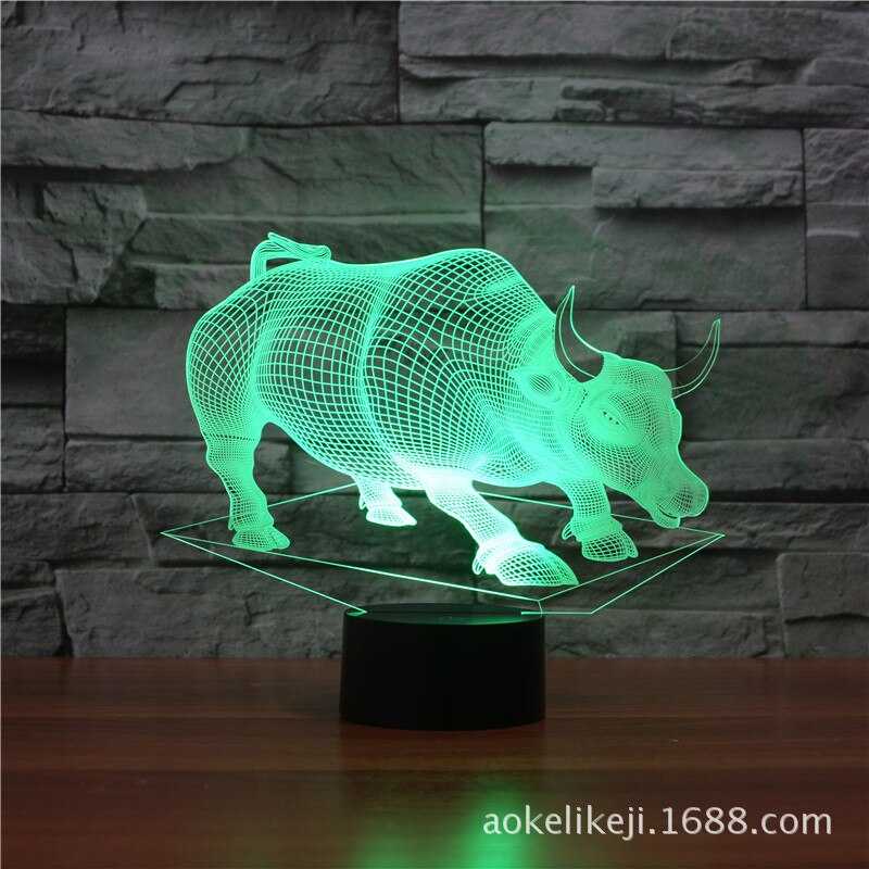 Bull Model 3D LED Light Hologram Illusions 7 Colors Change Decor Lamp Best Night Light for Home Deco 3417