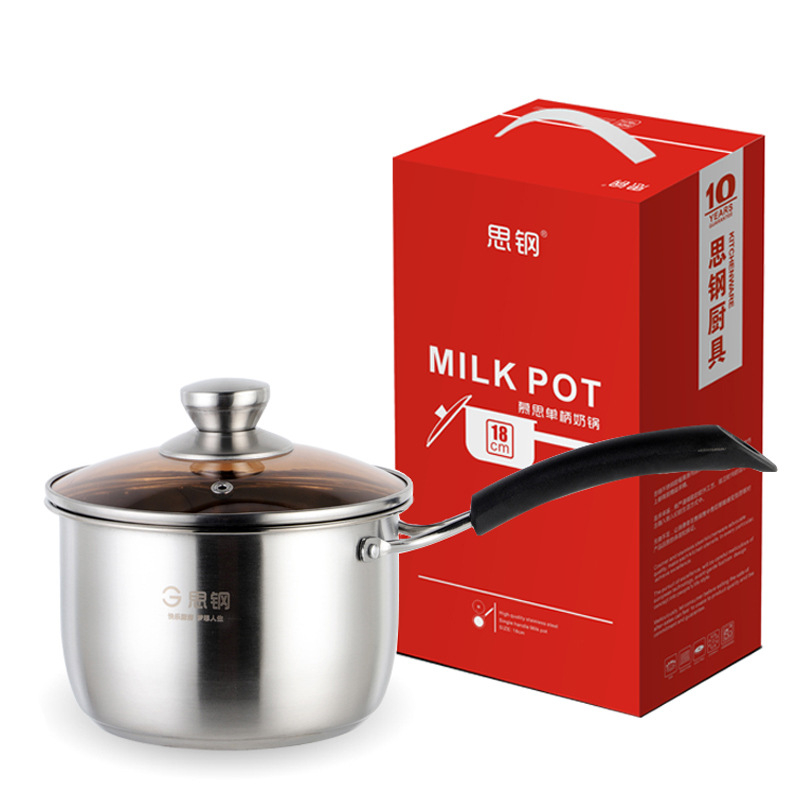 Olla De Acero Inoxidable 18 Cm - Para Leche, Sopa, Vapor, Antiadherente, Con Tapa De Cristal
