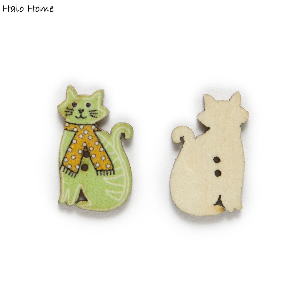 50 stücke Gemischten Stil Katze Holz Tasten Nähen Scrapbooking Heimat Kleidung DIY Machen Handarbeit Dekor Karikatur Dekorative 30x19mm