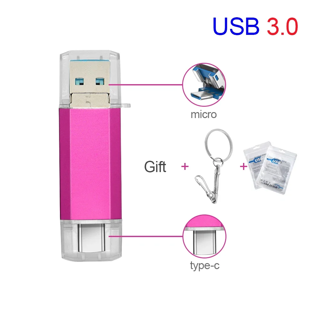 OTG Usb Stick Type C Pen Drive 128 GB 64 GB 32 GB 16 GB USB Flash Drive 3.0 Pendrive Hoge Snelheid Pendrive Voor Type-C Apparaat: GRAY / 64 GB
