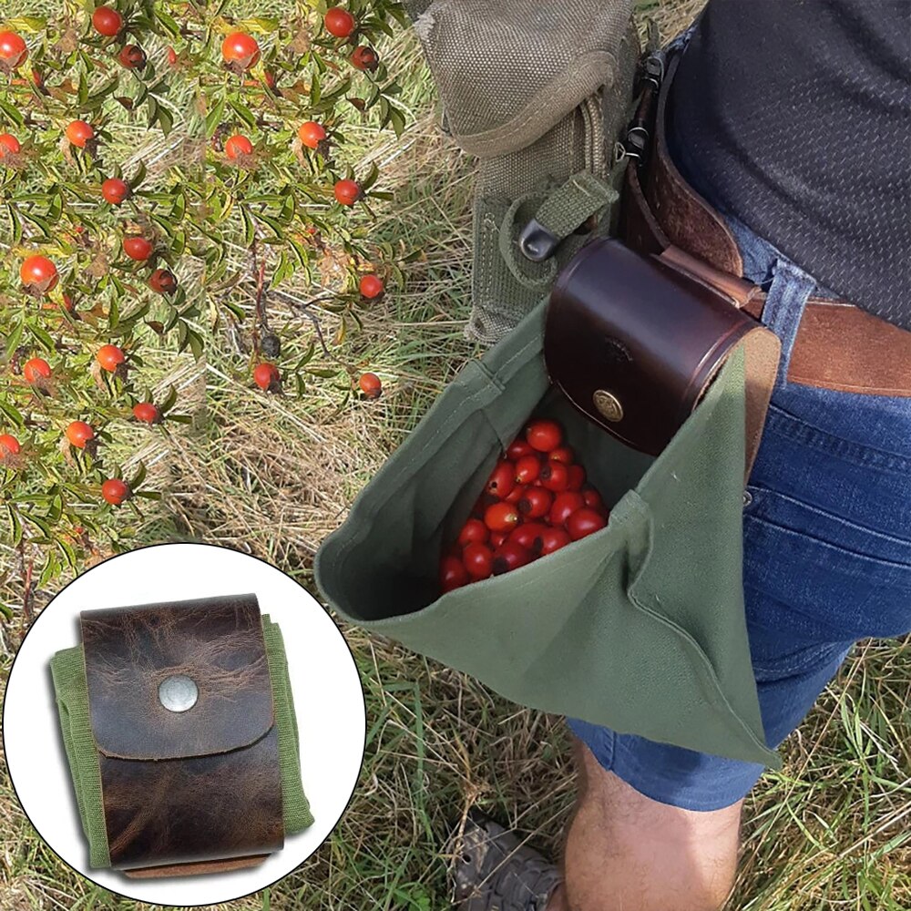 Bush craft – sac en toile en cuir PU, pochette de recherche de nourriture, sac de randonnée Camping pique-nique, ceintures sacs de rangement outils de plein air haute capacité