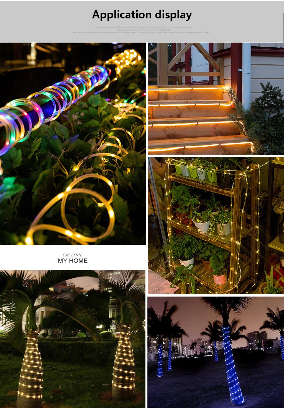 Led trädgård gård solar lampa ljusslingor 7m/12m/22m/32m 300 led fairy julfest krans sol rep tube lamp light