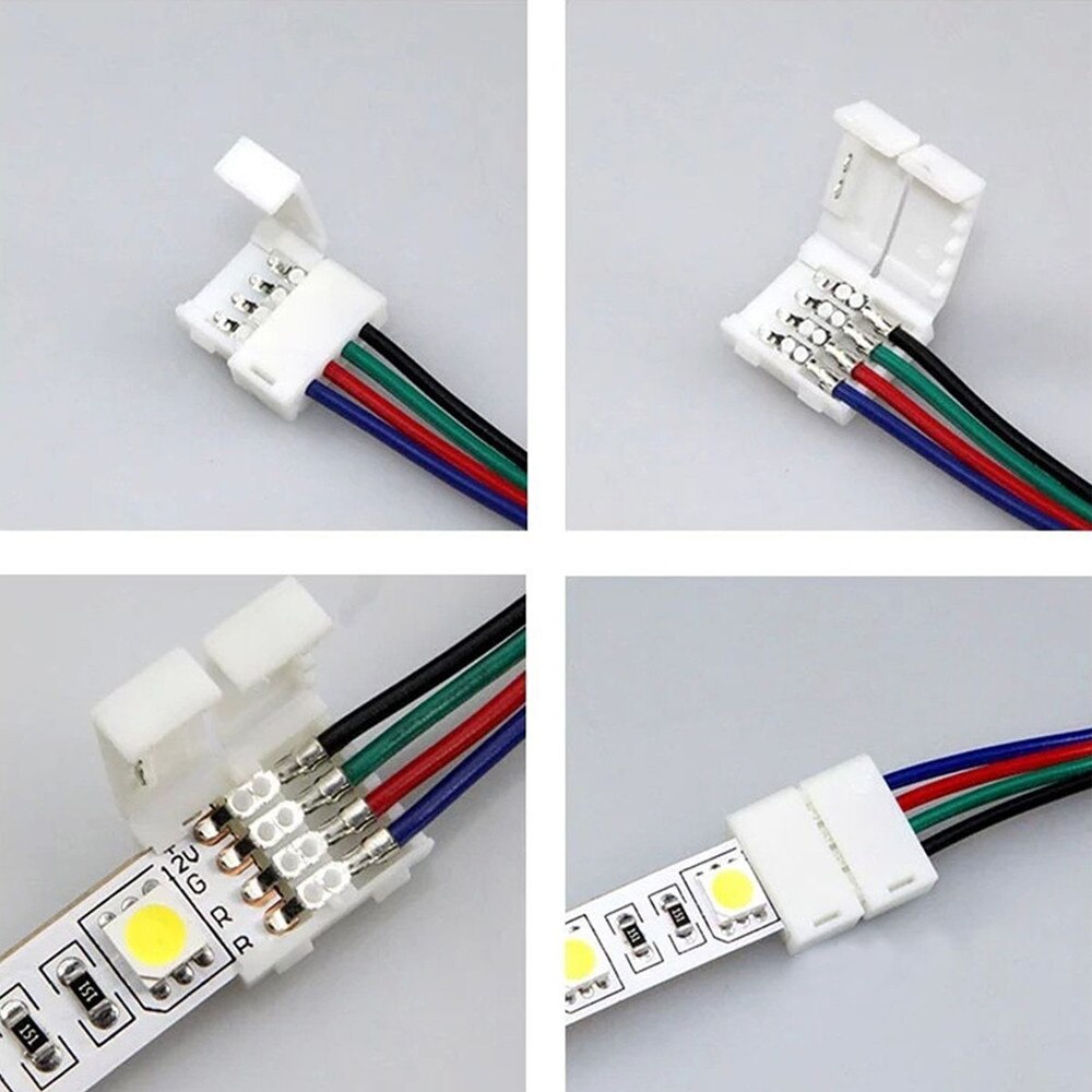 10 Pcs 10mm Led Strip Connector 4 Pin Male Female PCB Connector Cable For RGB 5050 3528 LED Strips Portable Lighting Accessories