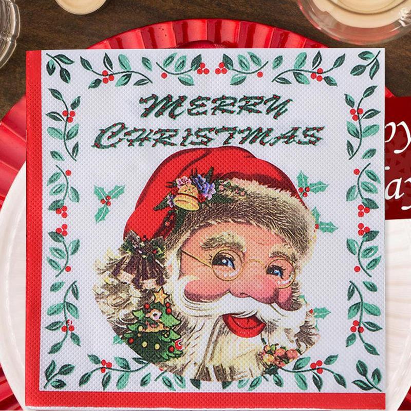 Holiday paper napkins, dinner towels, christmas napkins (, 20 pieces), holiday napkins, drink napkins, santa claus, printed winter paper