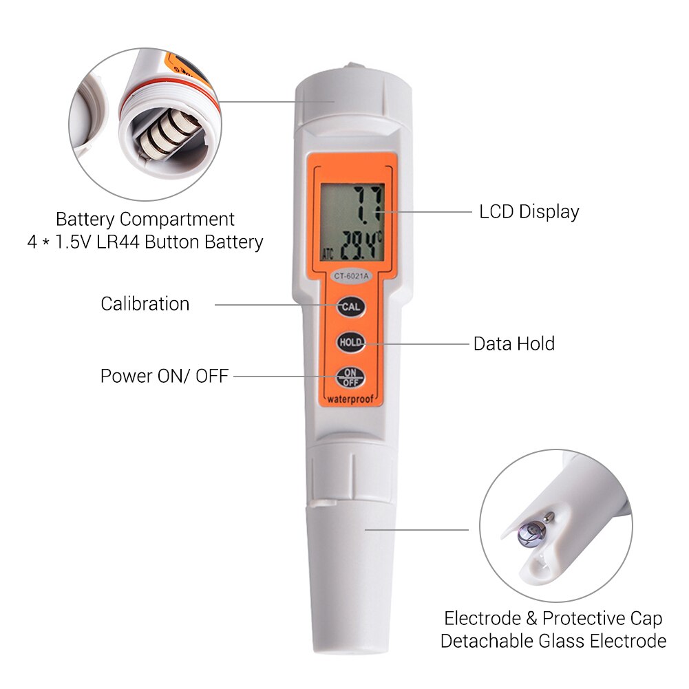 LCD Digital Water PH Tester Temperature Meter with ATC Portable Water Monitor Acidity Alkalinity Analyzer for Water