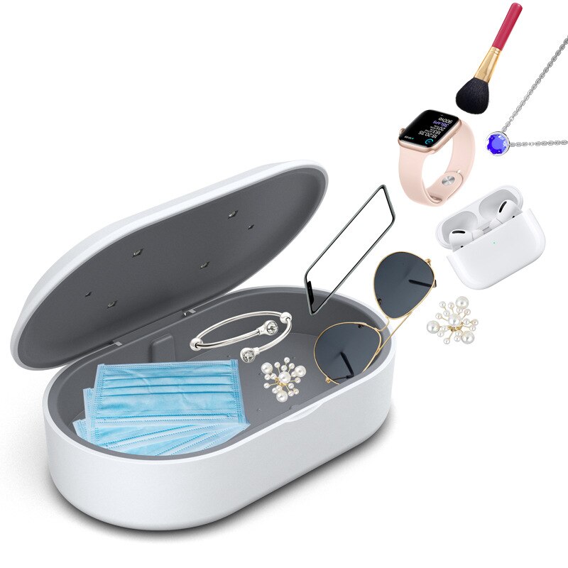 UV Light Sanitizer Box Portable Phone Cleaner Multi-function Ultraviolet Disinfection Box Wireless Charger for Nail Tweezers Box