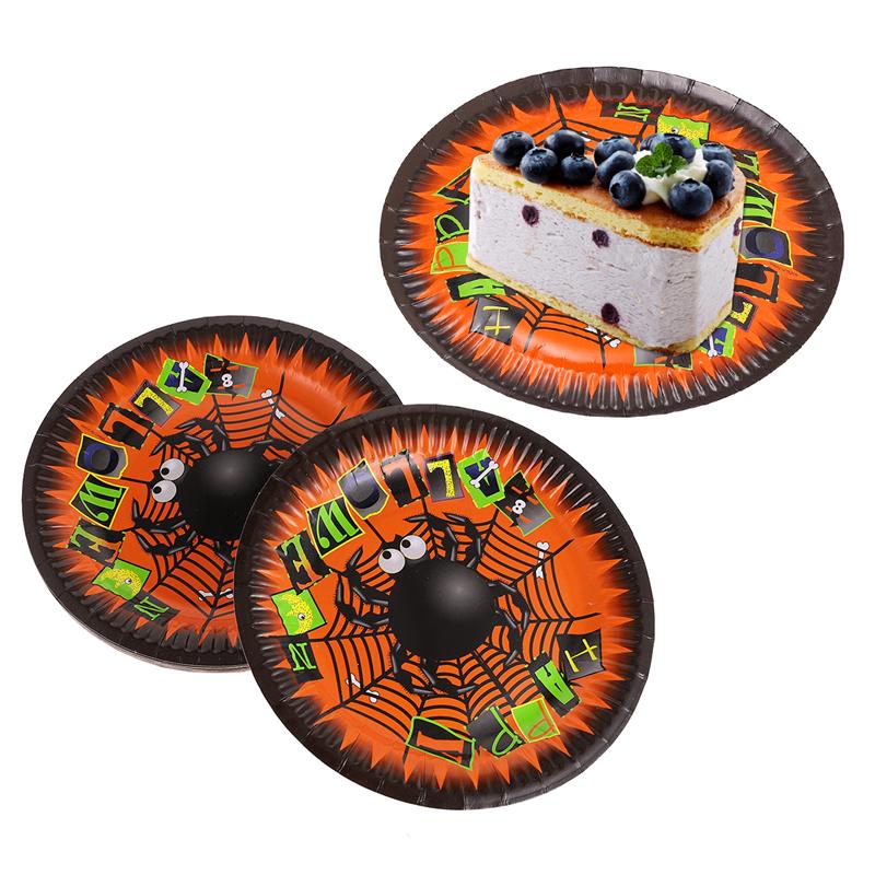24 stk halloween papir tallerkener engangs tallerkener middag tallerkener halloween fest tilbehør papir fade (assorteret farve)