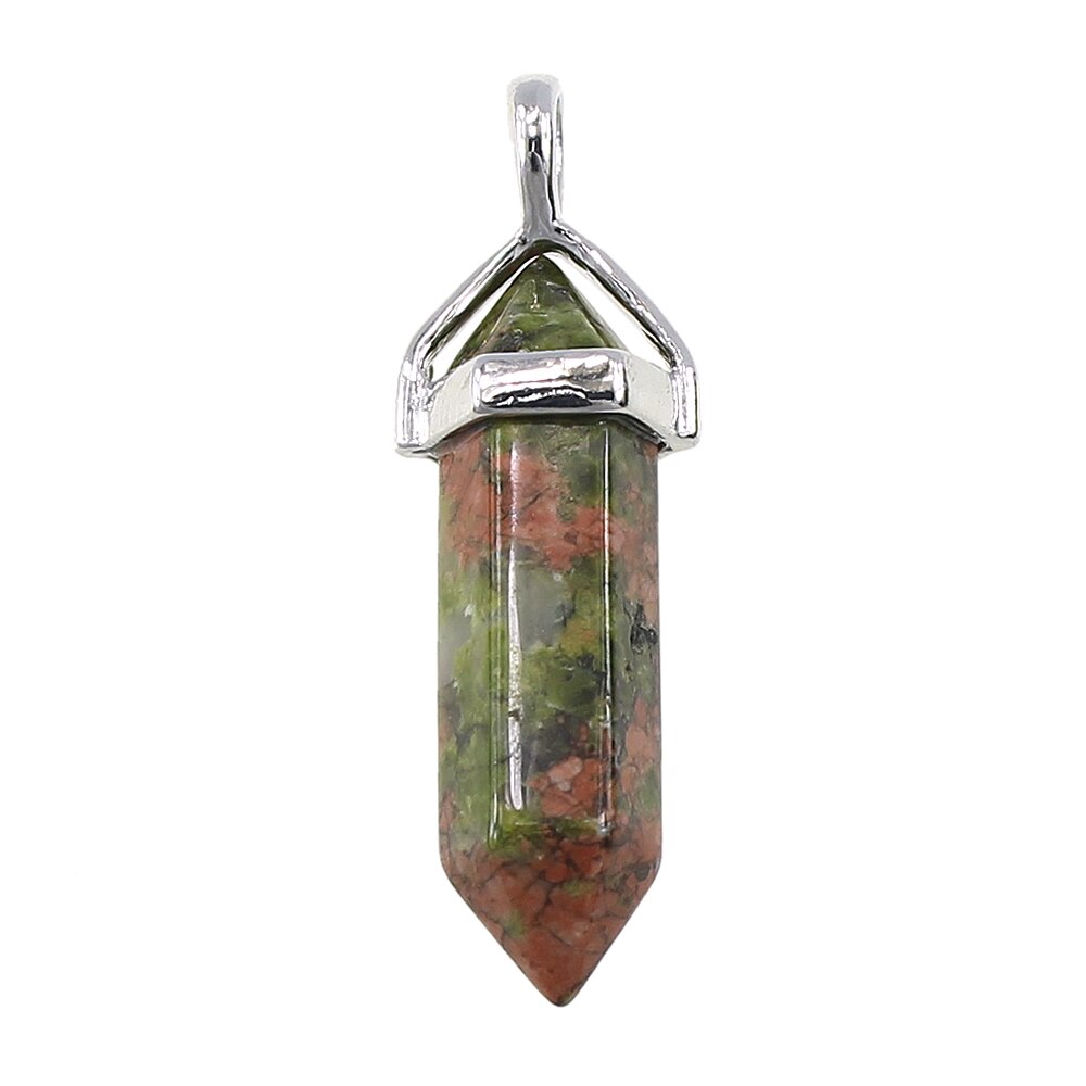 YYW DIY Bullet Real Rose Stone Clear Crystal Opal Pink Quartz Unakite Lapis Lazuli Healing Point Chakra Stone Pendant