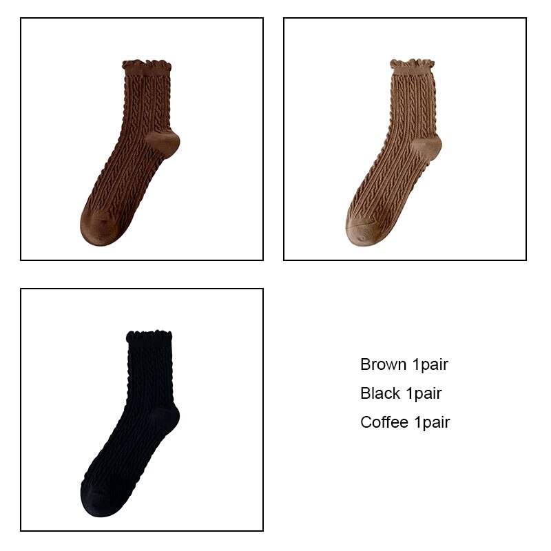 Women cotton socks 3pairs/lot Bubble mouth Retro japanese style collage socks girl female socks VKMONY: Brown1Black1Coffee1