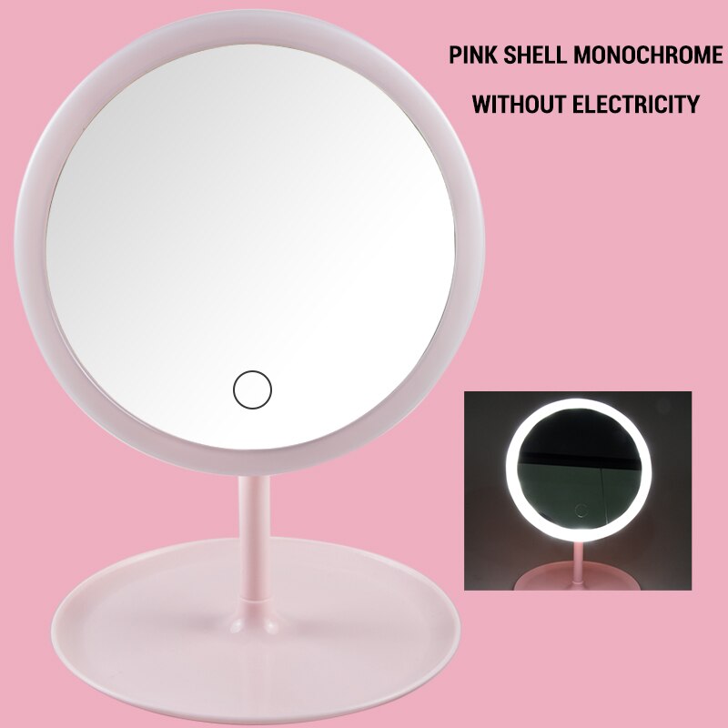 Makeup Mirror With Light Makeup Led Mirror Touch Screen Switch USB Rechargeable Mirror for Countertop Cosmetic Makeup: PINK NO Battery