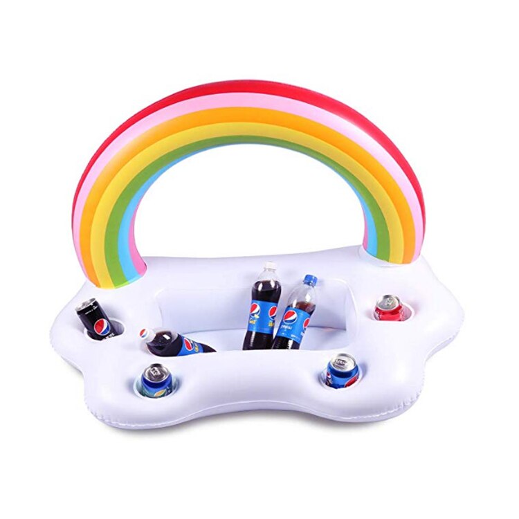Bekerhouder Opblaasbare Ijsemmer Regenboog Wolken Kokospalm Vorm Water Opblaasbare Drijvende Zomer Beach Party Bekerhouder: 01