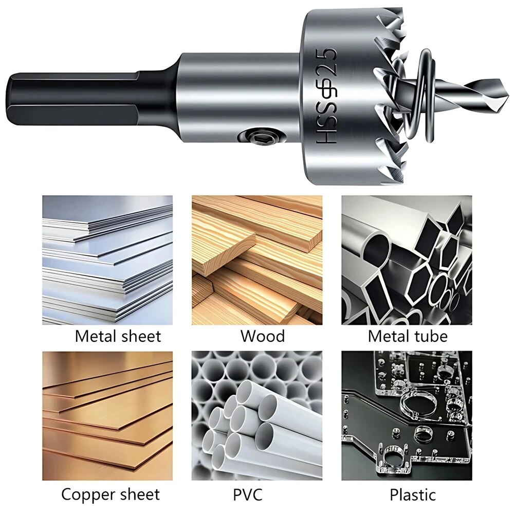 Hole Saw Cutter Drill Bit Set Holesaw Core HSS Wood Soft Metal Sheet Plastic PVC Stainless Steel High Speed for Power Tool