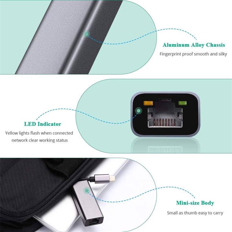 USB C Ethernet Adapter USB Typ C zu 10/100/1000M RJ45 Lan Adapter Für MacBook Profi huawei P30 USB C Netzwerk Karte Konverter